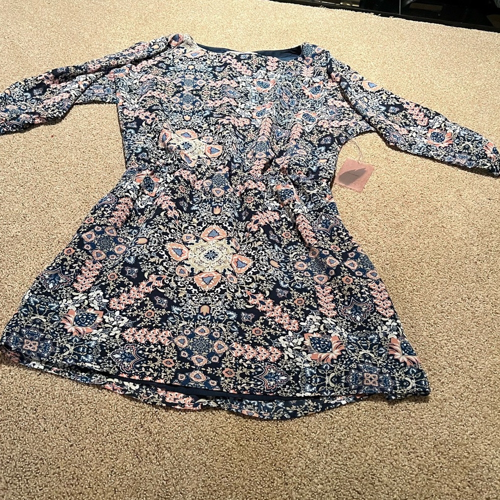 Forever 21 size S blue floral long sleeve dress NWT